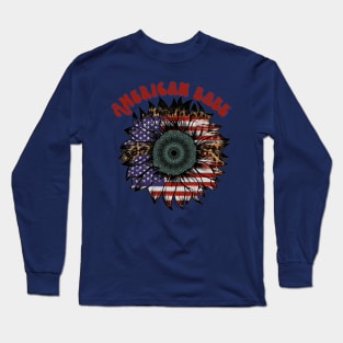 American Babe American Flag Sunflower Long Sleeve T-Shirt